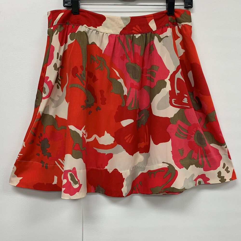 NYC New York & Company Women's‎ Skirt Size 6 Red Orange Cream Multi-color